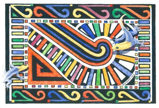 "Museum Guardians" (Culture: Jama Coaque-Ecuador) - Watercolor - 11" x 16"